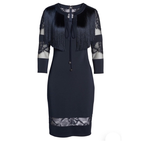 Tadashi Shoji Corisande Fringe Dress in Black Medium - Picture 1 of 6